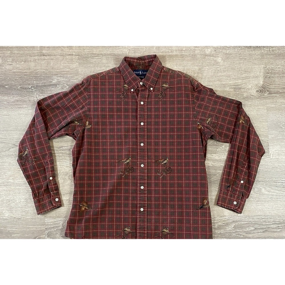 RARE Vintage Polo Ralph Lauren Pheasant Hunt Button Down Shirt XXL Red Plaid